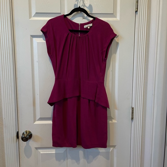 Ribambelle Peplum Mini Dress in Raspberry Viscose - Picture 2 of 6
